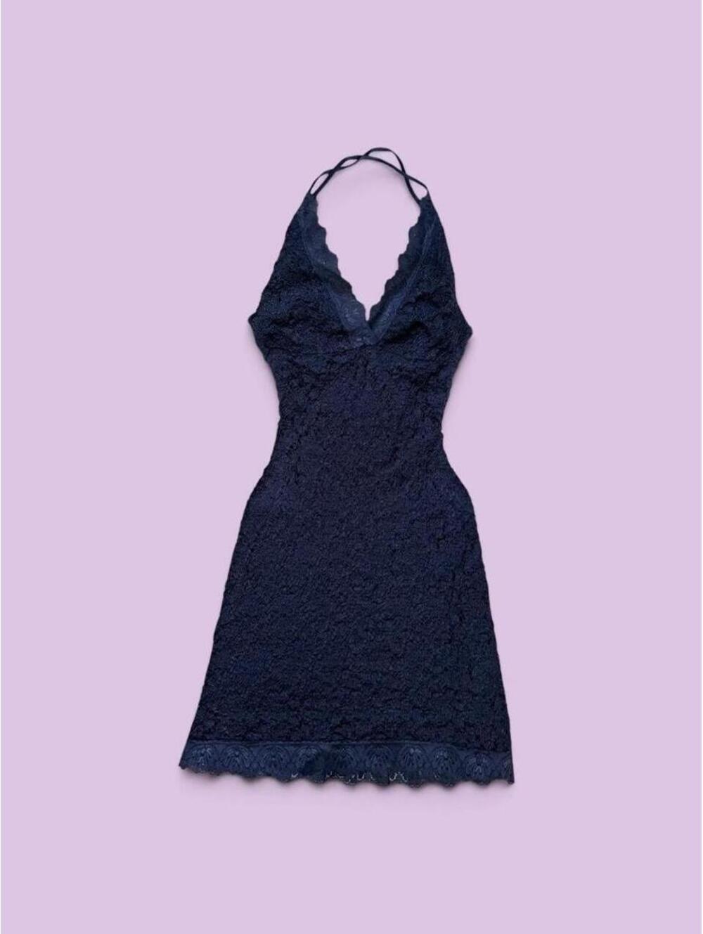 Vintage Black lace mini dress with halter tie #lace #party #90s #y2k